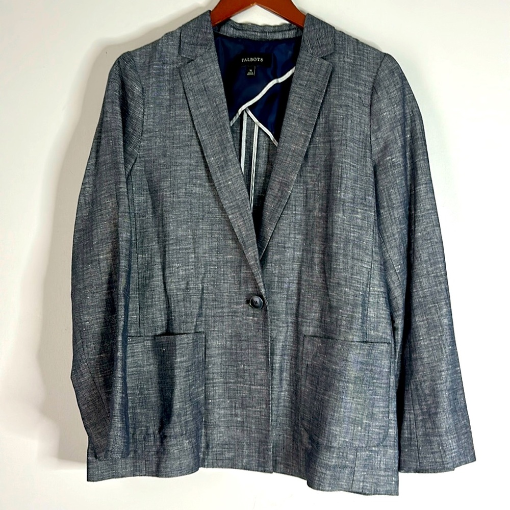 Talbots linen & cotton blend blue blazer size medium